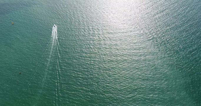 Aerial of speed boat in the sea