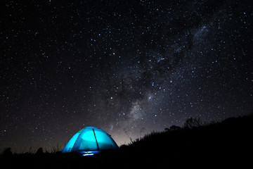 Tent with stars at night