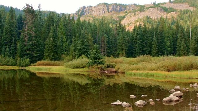 Empty campsite by lake and tree reflection Mirror Lake Mt. Hood Oregon Cascades 15