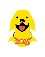 Yellow Dog smiles. Vector template for the new 2018 year.