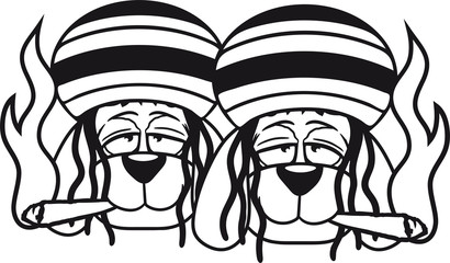 kopf gesicht 2 freunde team paar brüder kiffer raggae jamaika hanf weed stoned kiffen rauchen joint bekifft kind warten gehorsam lustig hund süß niedlich haustier comic cartoon