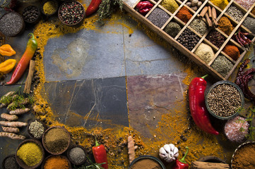 Frame, colorful spices 