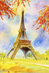 Fototapeta na wymiar Eiffel tower and flower beauty season in garden