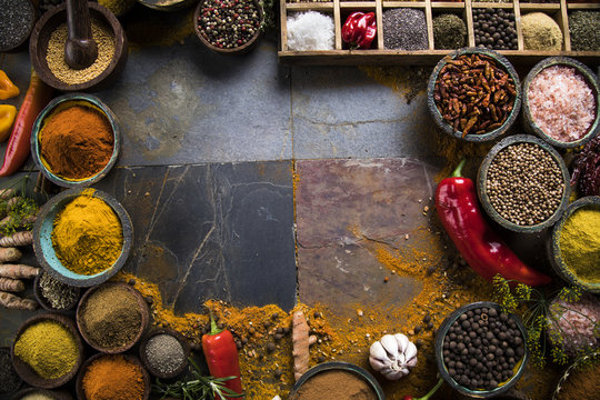 Frame, colorful spices 