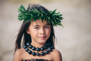 Portrait of a Young Traditional Hawaiian Hula Dancer Girl