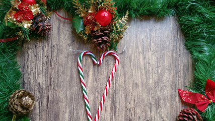 Wooden background with christmas decorations