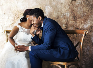 Newlywed African Descent Couple Wedding Celebration