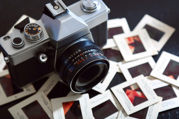retro film camera and slides
