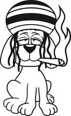 kiffer raggae jamaika hanf weed stoned kiffen rauchen joint bekifft welpe sitzen klein kind warten gehorsam lustig hund süß niedlich haustier comic cartoon