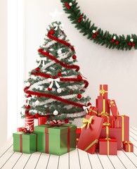 Christmas 3D rendering Decoration and Decorative wall and Portrait concept