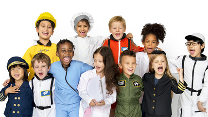 Happiness group of cute and adorable children with dream job