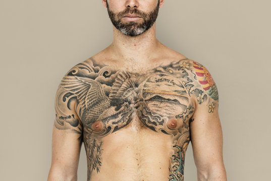 Caucasian Man Tattooed Chest