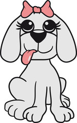 girl mädchen frau weiblich hübsch schön welpe sitzen klein kind warten gehorsam lustig hund süß niedlich haustier comic cartoon