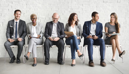 Group of diverse people are waiting for a job interview - obrazy, fototapety, plakaty