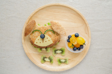 Dog lunch plate, fun food art for kids