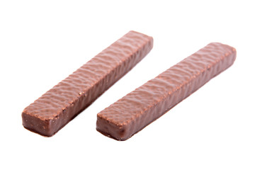 It is two chocolate wafers isolated on white background