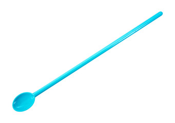 Long plastic spoon isolated on white background