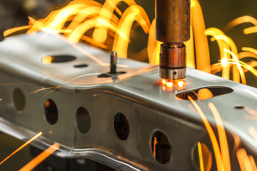 Industrial automotive spot welding machine in car factory 