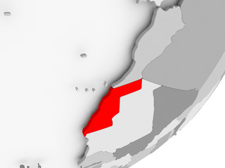 Western Sahara in red on grey map