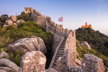 Fotobehang Moorish Castle and Pena Palace at sunset in Sintra, Portugal. © R.M. Nunes