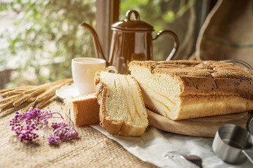 butter cake with props surrounded.