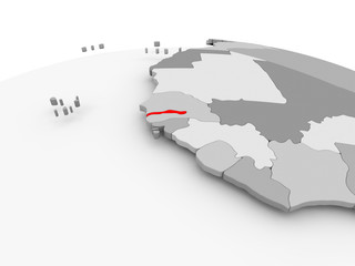Gambia on grey globe