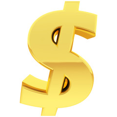 Gold dollar sign with gradient reflections isolated on white
