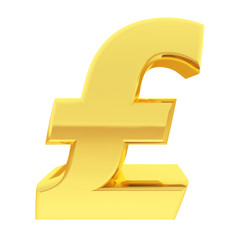 Gold pound sign with gradient reflections isolated on white
