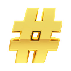 Gold number sign with gradient reflections isolated on white