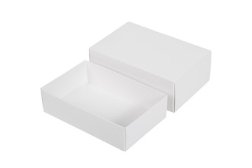 White box with lid for product packaging mockup on white with clipping path.