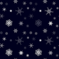 Fototapeta na wymiar Christmas snowflake seamless pattern with tiled falling snow