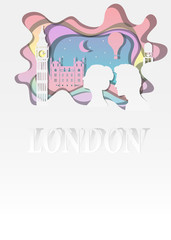 Travel London concept illustration in paper art style.