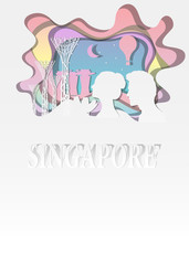 Travel Singapore concept illustration in paper art style.