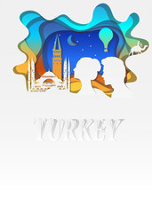 Travel Turkey concept illustration in paper art style.