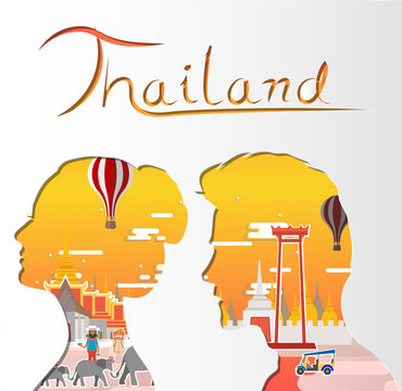 Travel infographic.Bangkok  infographic; welcome to Thailand. Travel to Bangkok .Paper art style .Shadow of Thailand concept.