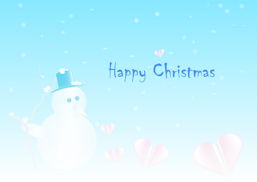 Abstract snowman and colorful Balls bubbles with snows and text on blue background.