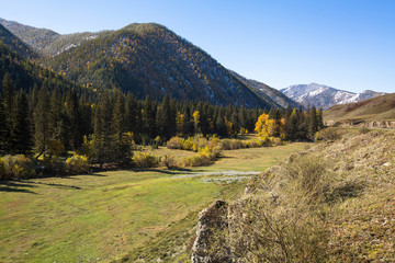 Views of landscapes of the Altai Mountains in autumn, Russia.