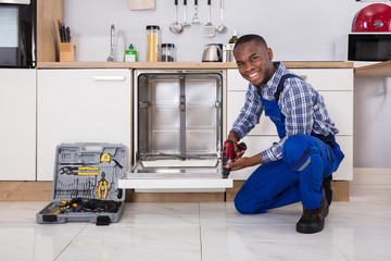 Repairman Fixing Dishwasher