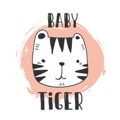 Plakaty  stylized baby tiger yand drawn illustration vector for print design. cute tiger for kids cards print textile and other