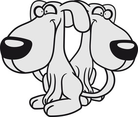 2 freunde brüder team paar welpe klein kind warten gehorsam lustig hund süß niedlich haustier comic cartoon