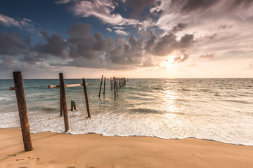 Old bridge at Pilai beach, Takua Thung District , Phang nga , Thailand.