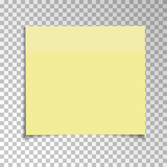 Office Yellow paper sticky note isolated on transparent background. Template for your projects. Vector illustration