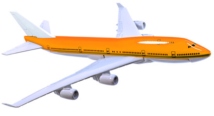 maquette orange avion de ligne, fond blanc 