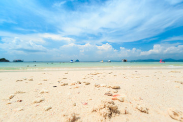 Obraz premium Kai island, Phuket, Thailand. Small tropical island with white sandy beach and blue transparent water of Andaman sea.