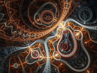 Abstract fractal machine, digital artwork for creative graphic design