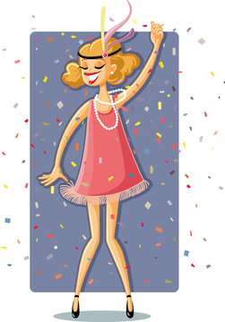 Flapper Party Girl From The Roaring 20s Retro Illustration