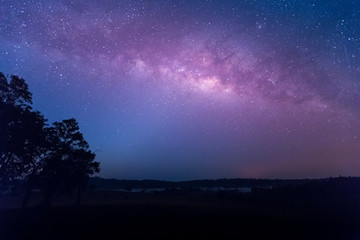 Fototapeta premium star, astronomy, Milky Way Galaxy, Long exposure photograph with grain at Thung Kamang nature park, Chaiyaphum, Thailand