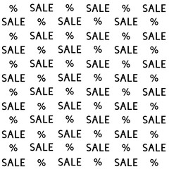 Sale background with diagonally text and percent sign. Seamless pattern