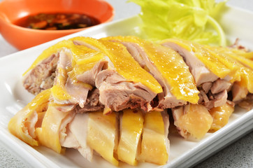 Close up of chopped boiled chicken