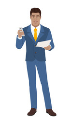 Businessman with mobile and paper